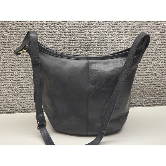 Born Handbags - Born Black Distressed Leather Crossbody Bucket Bag Womens Hobo Shoulder Purse